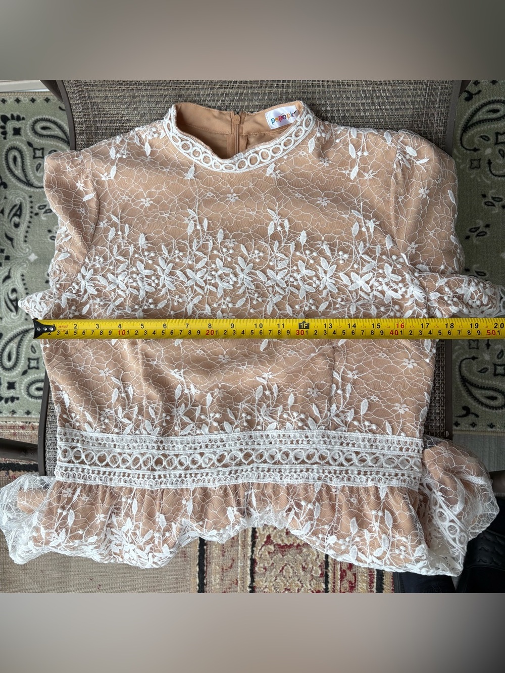 Delicate Beige Lace-Overlay Midi Dress - Picture 9 of 9